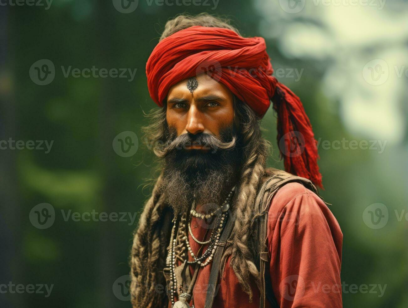 vieux coloré photo de une Indien homme de le de bonne heure années 1900 ai génératif