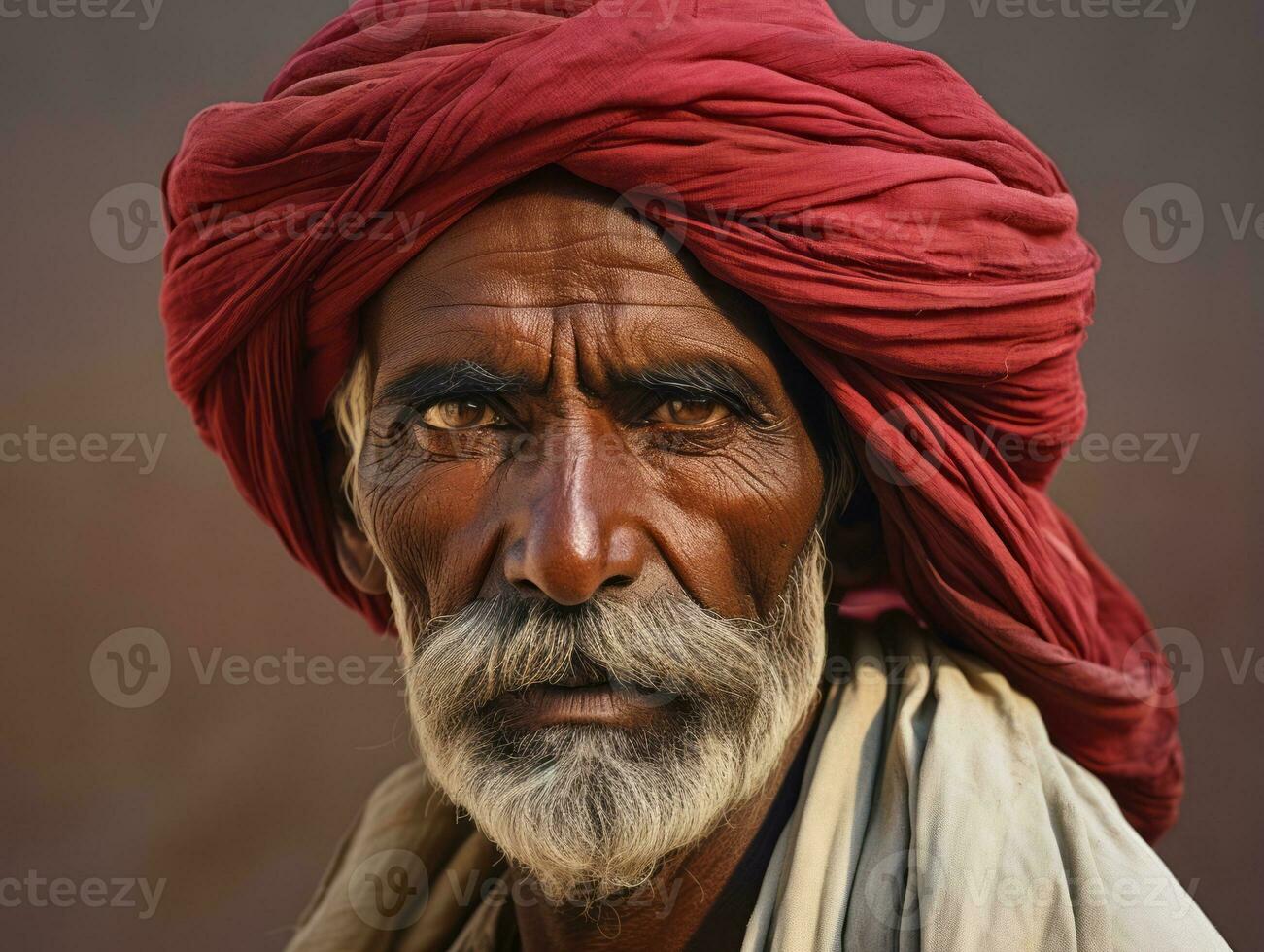 vieux coloré photo de une Indien homme de le de bonne heure années 1900 ai génératif