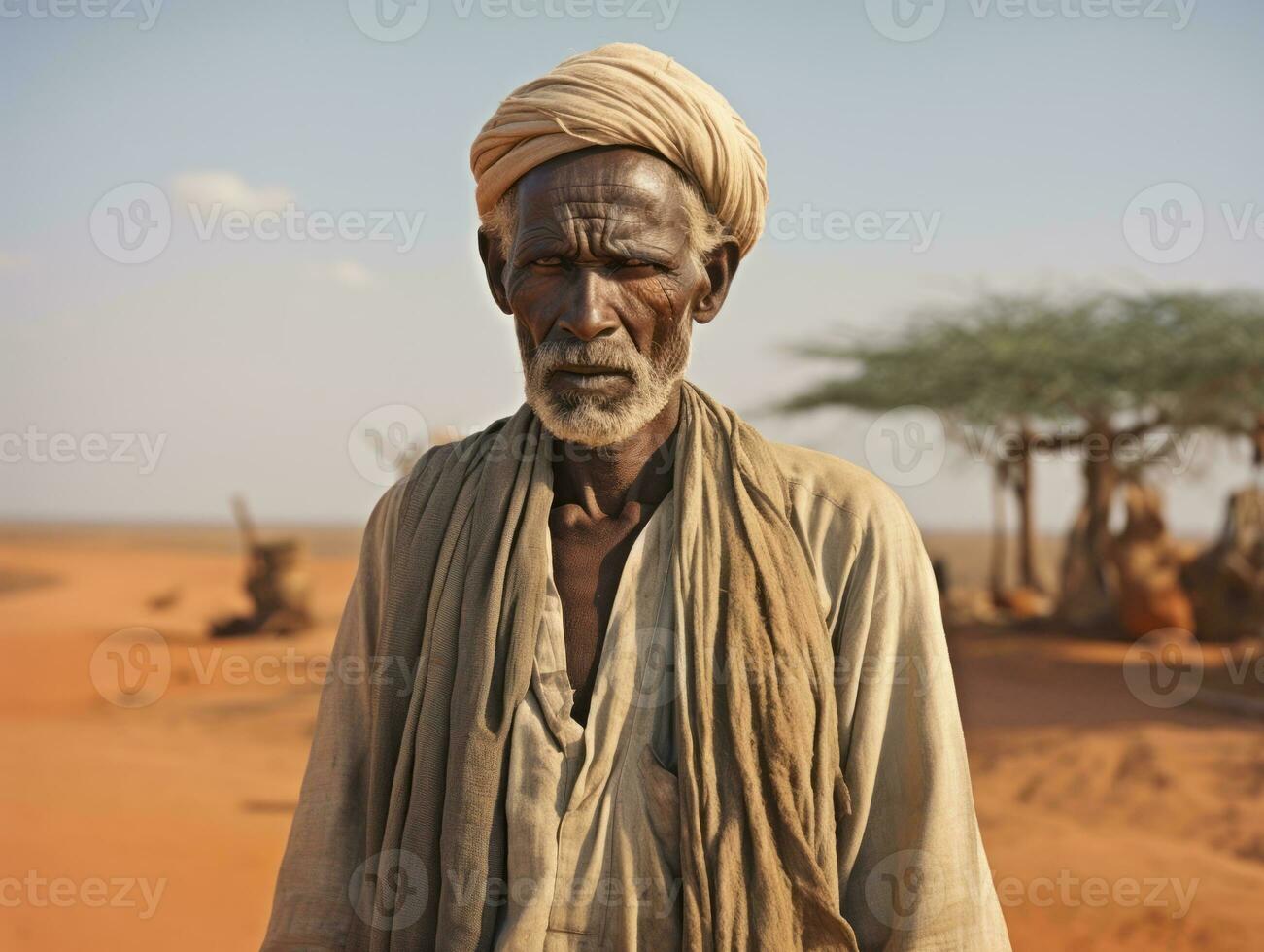 vieux coloré photo de une Indien homme de le de bonne heure années 1900 ai génératif