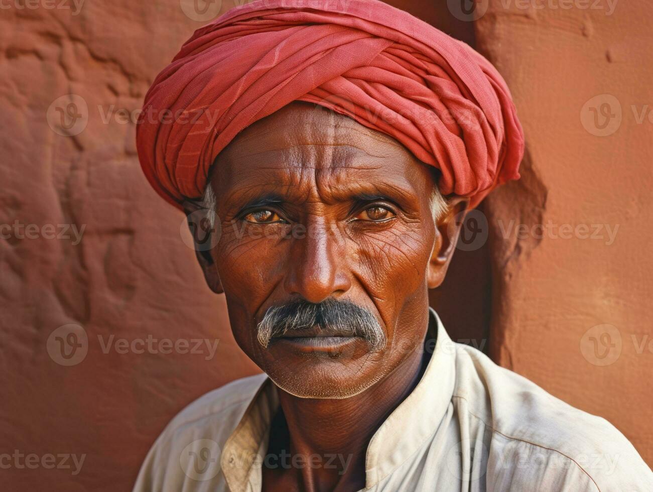 vieux coloré photo de une Indien homme de le de bonne heure années 1900 ai génératif