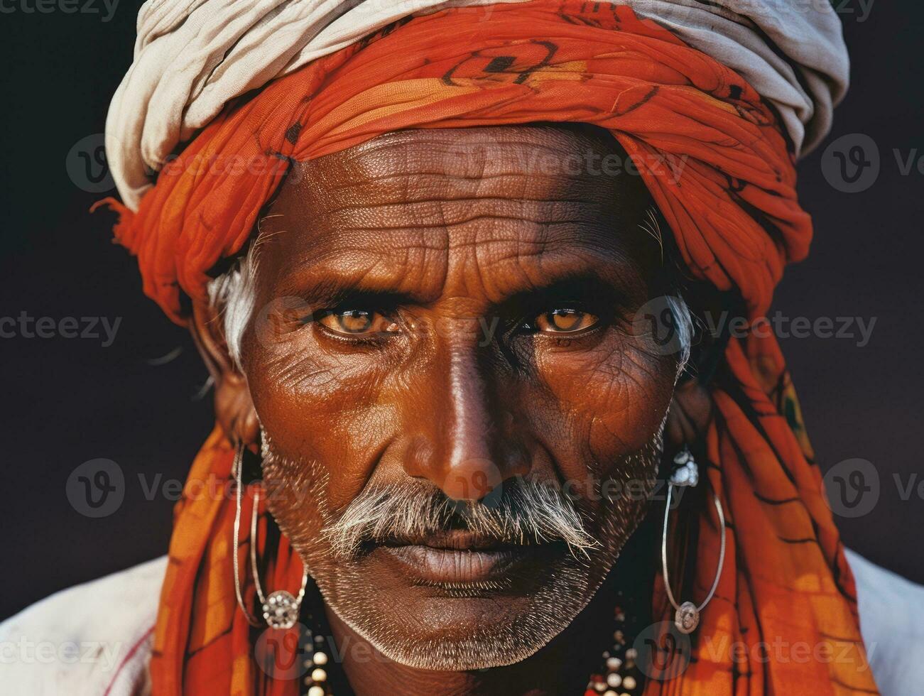 vieux coloré photo de une Indien homme de le de bonne heure années 1900 ai génératif