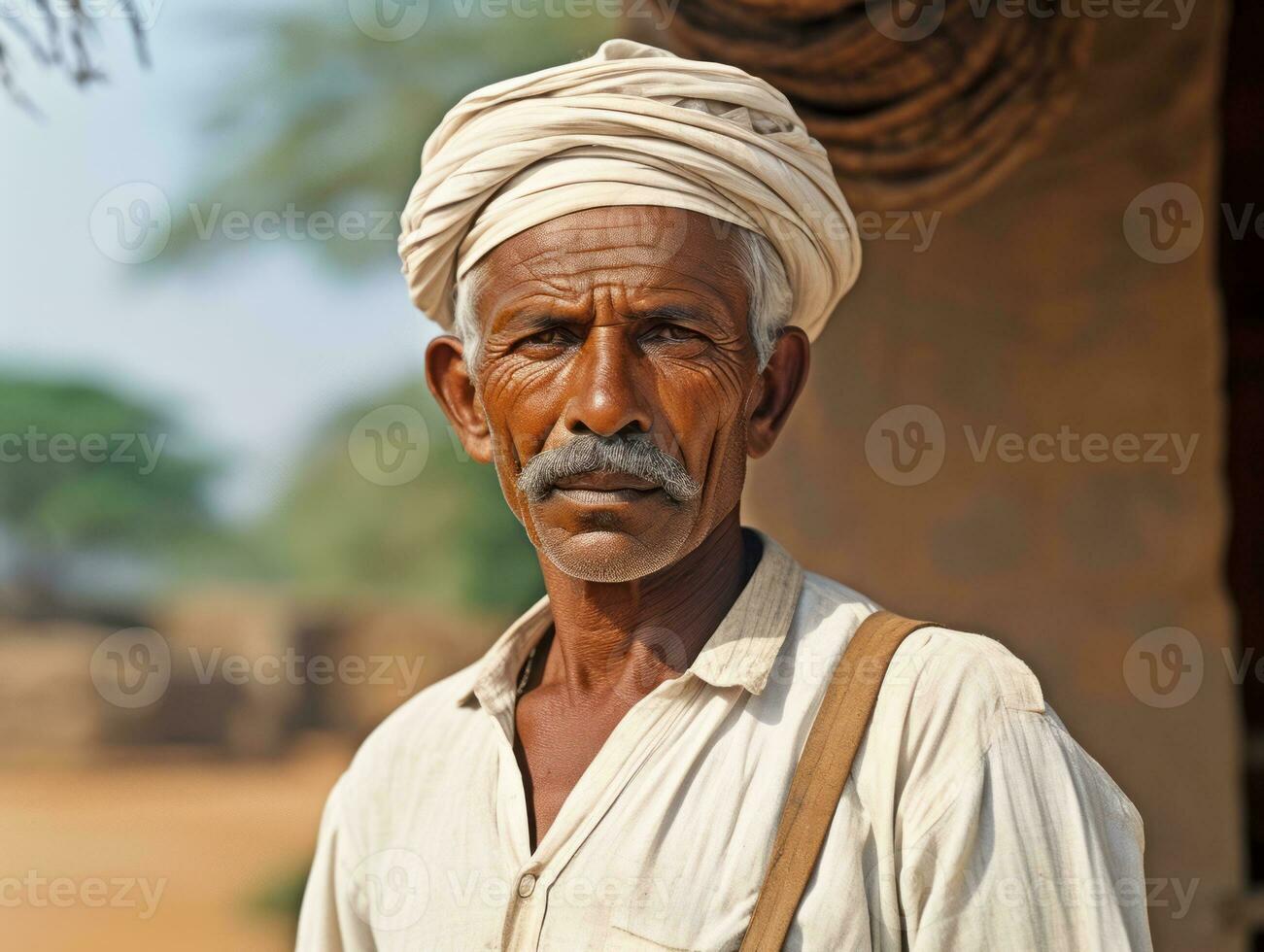 vieux coloré photo de une Indien homme de le de bonne heure années 1900 ai génératif