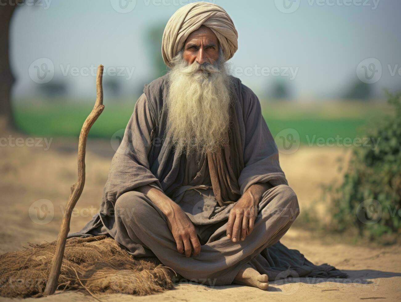 vieux coloré photo de une Indien homme de le de bonne heure années 1900 ai génératif