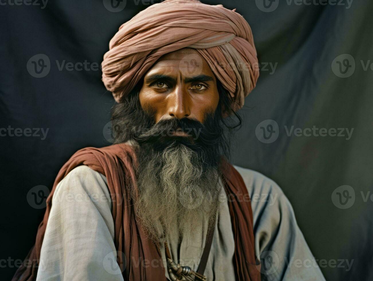 vieux coloré photo de une Indien homme de le de bonne heure années 1900 ai génératif