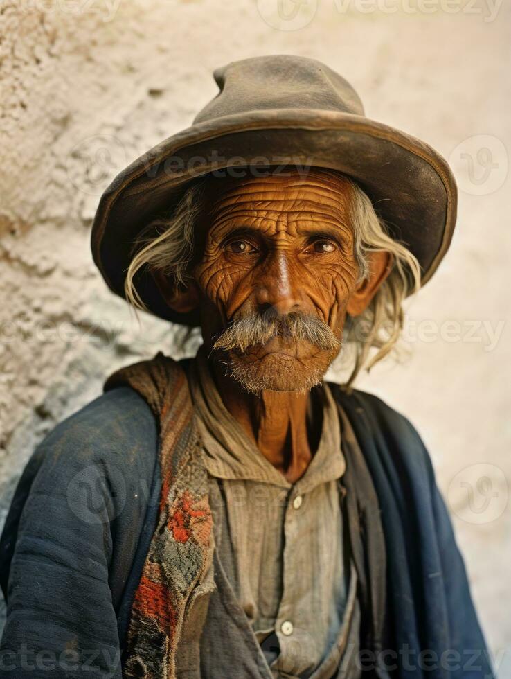 vieux coloré photo de une mexicain homme de le de bonne heure années 1900 ai génératif