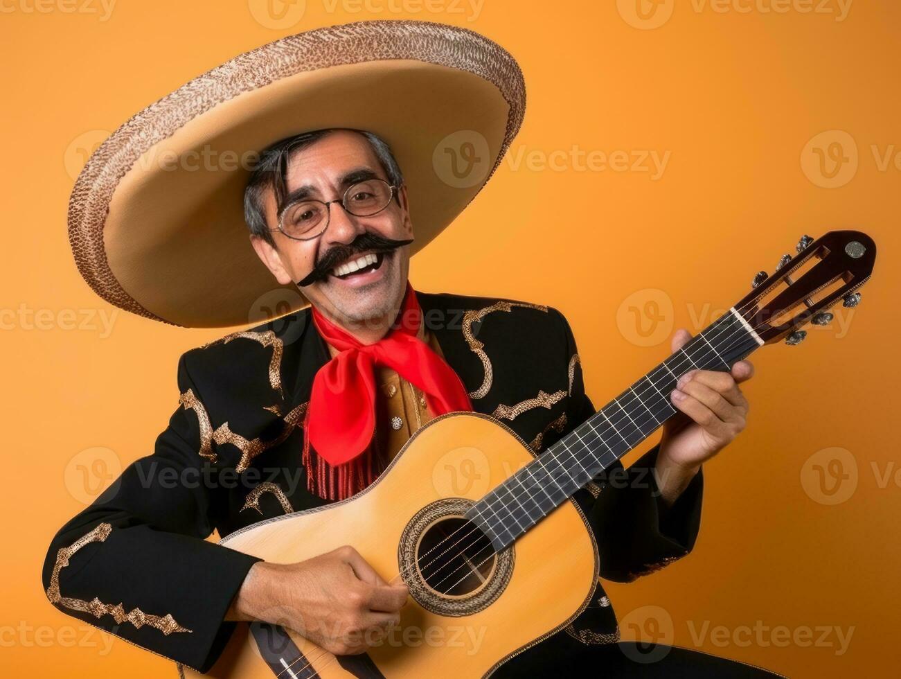 mexicain homme dans émotif dynamique pose sur solide Contexte ai génératif photo