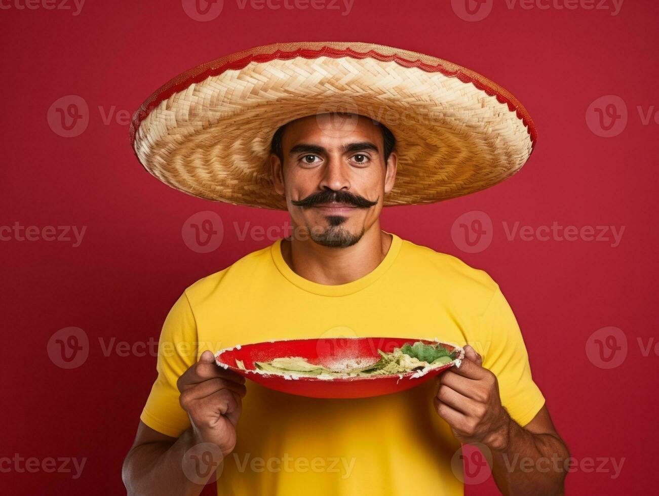 mexicain homme dans émotif dynamique pose sur solide Contexte ai génératif photo