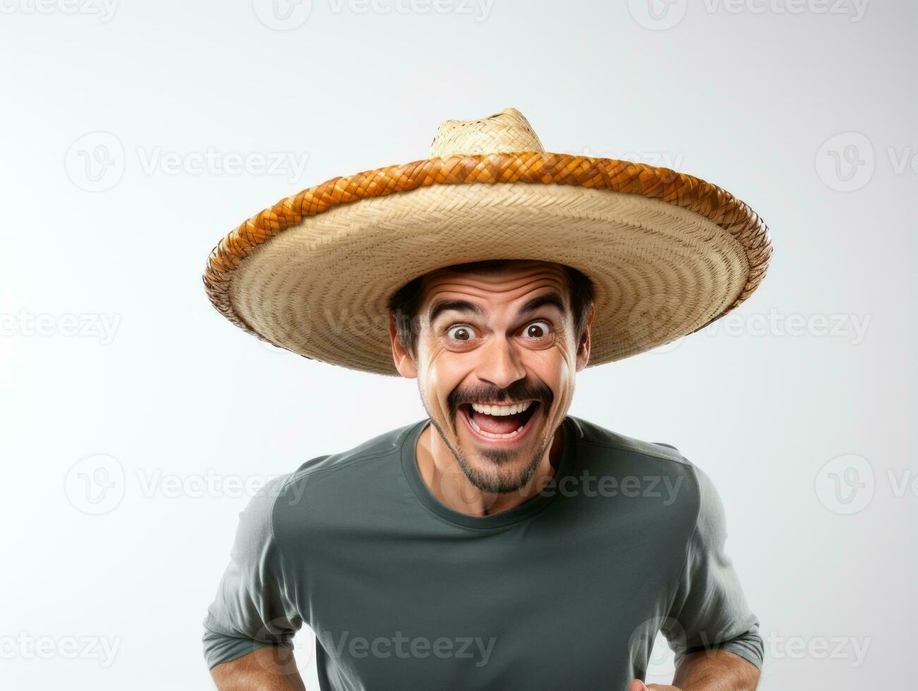 mexicain homme dans espiègle pose sur blanc Contexte ai génératif photo