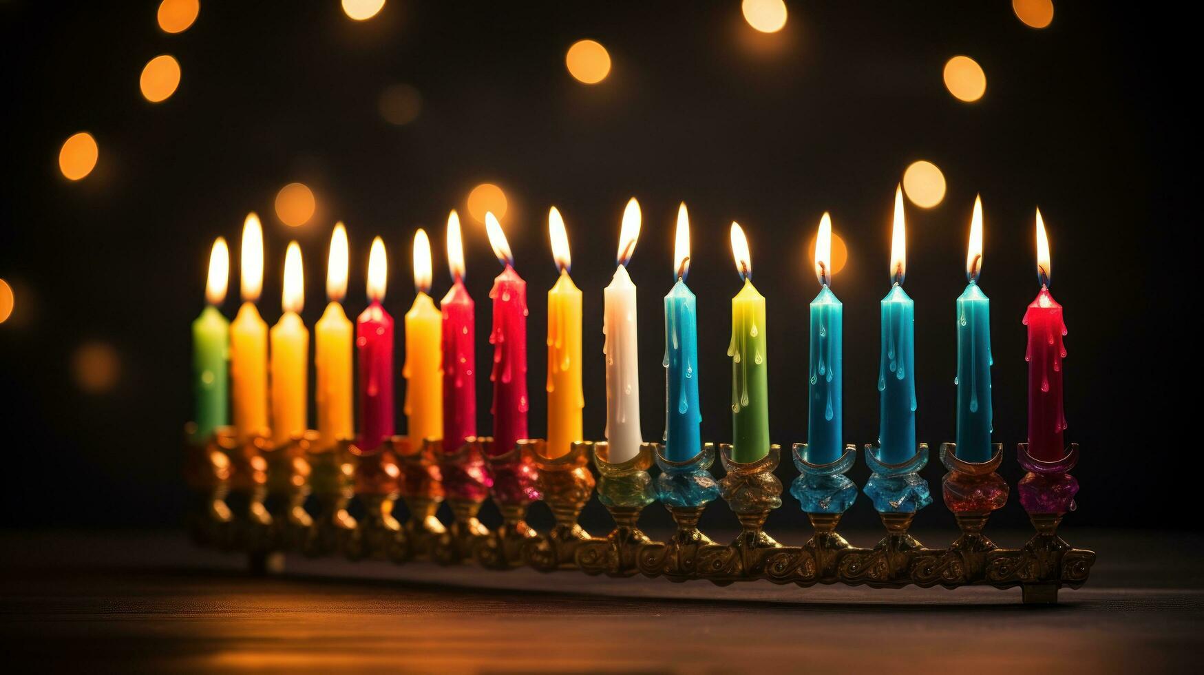 menorah avec coloré bougies contre foncé Contexte photo