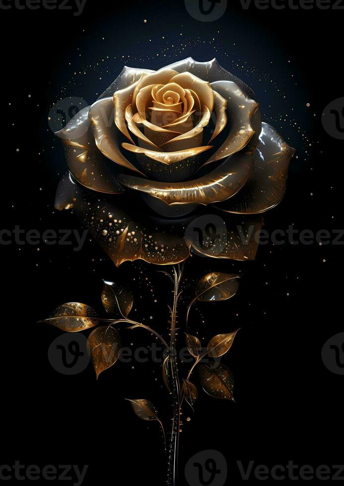 ai génératif Rose avec or feuilles et argent pétales photo
