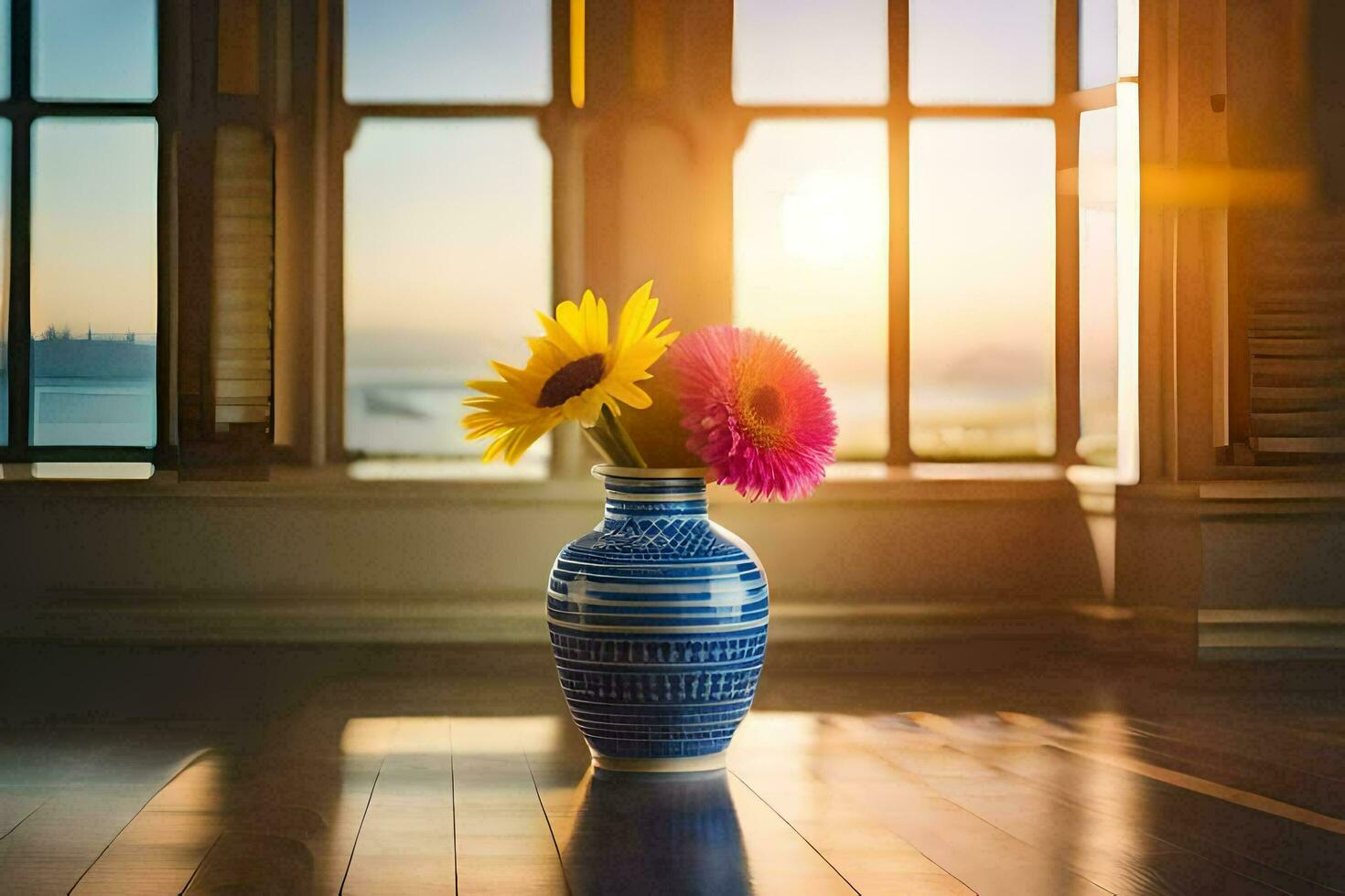 une vase avec fleurs séance sur une en bois sol. généré par ai photo