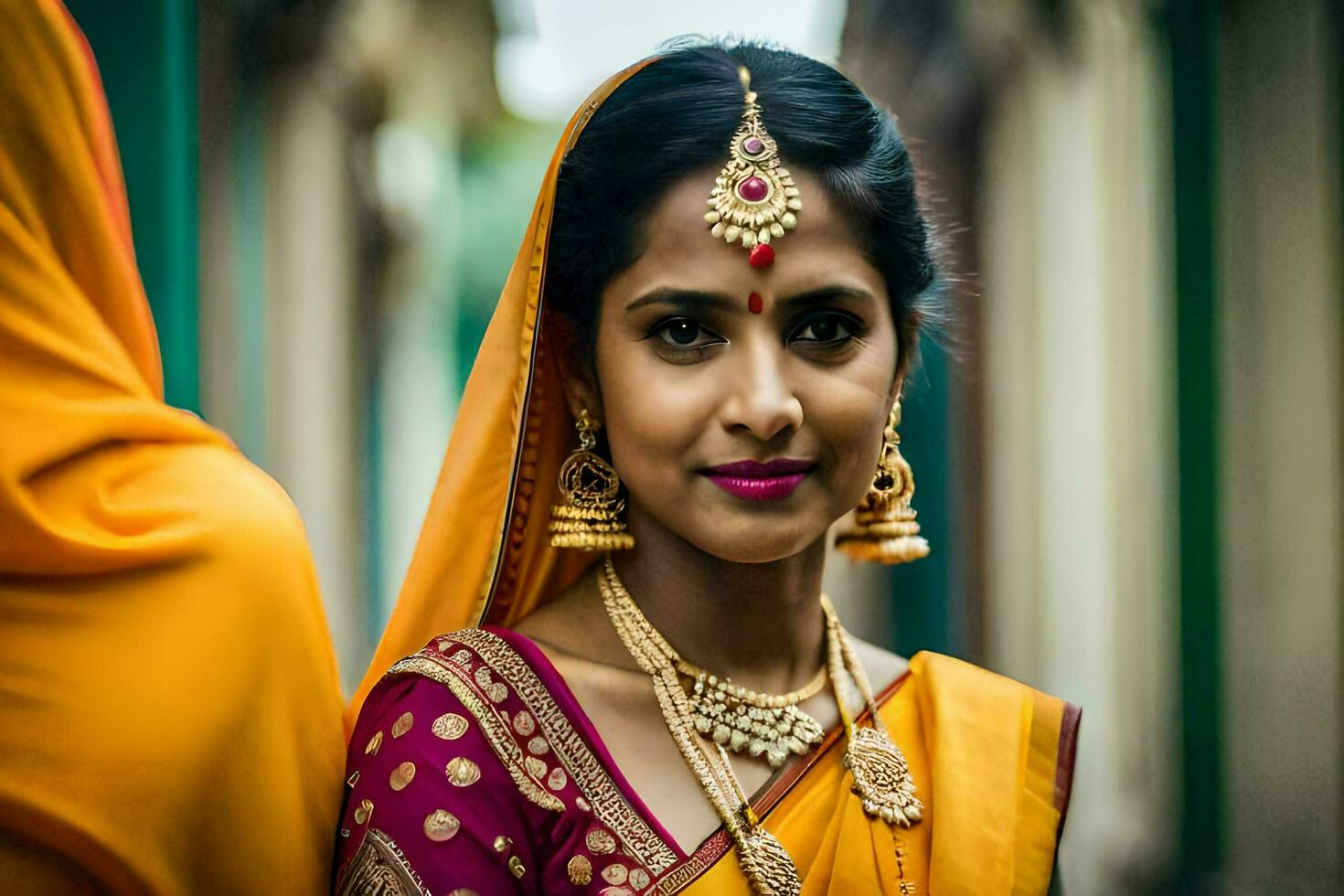 une magnifique Indien la mariée dans traditionnel tenue. généré par ai photo