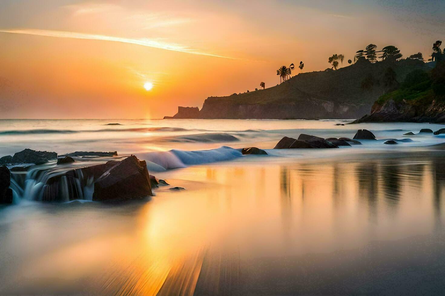 le Soleil ensembles plus de le océan dans cette photo. généré par ai photo