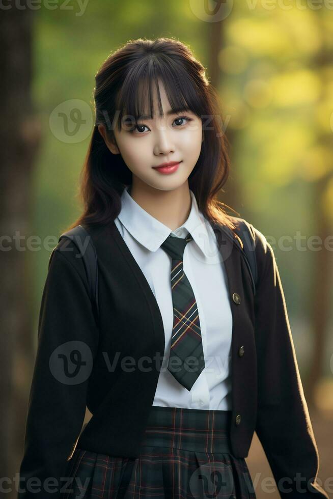 magnifique asiatique école fille avec délicat visage ai génératif photo