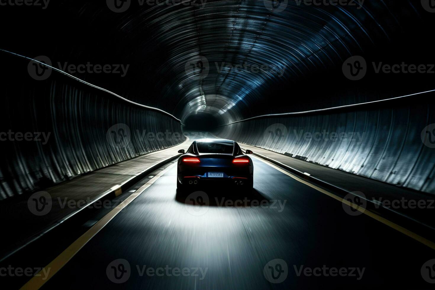 le des sports voiture excès de vitesse par une tunnel, Soleil scintillant de le lisse foncé surface de le pare-brise pousser le limites de la vitesse et contrôle avec défiant la mort insouciance. génératif ai photo