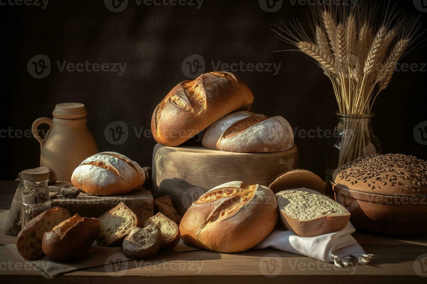 vue de assortiment de différent gentil de pain boulangerie. concept les menus et publicité. génératif ai photo