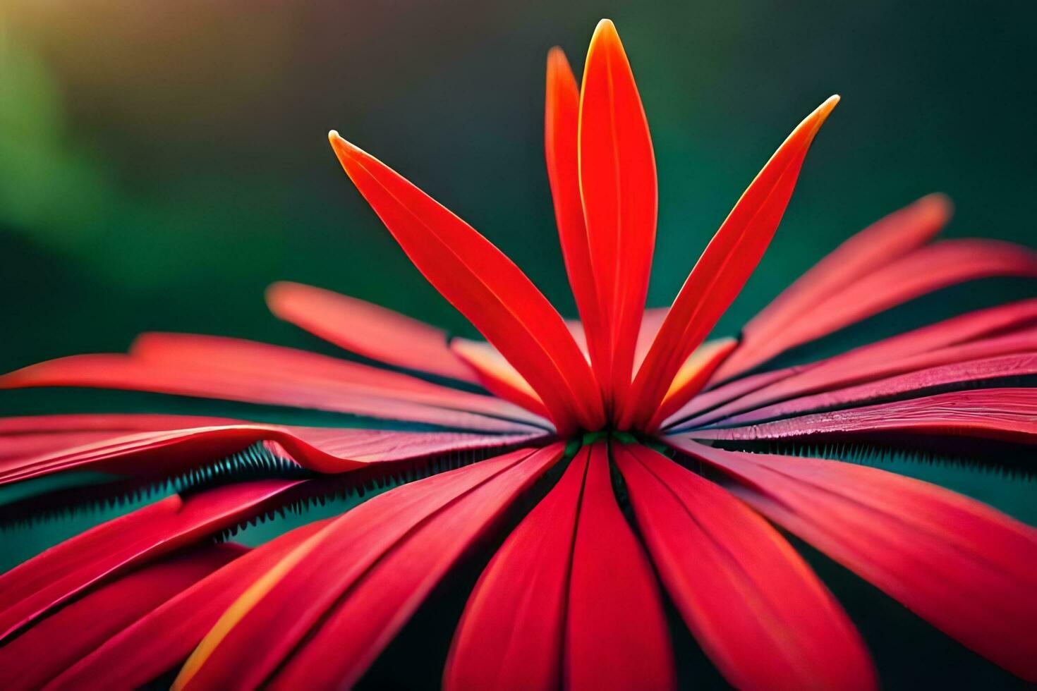 une rouge fleur avec une brillant vert Contexte. généré par ai photo