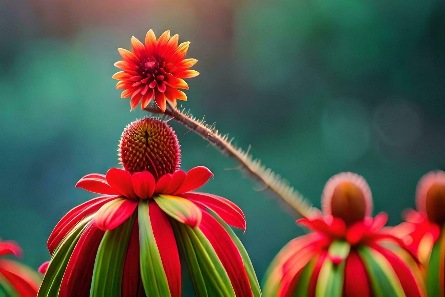 rouge fleurs avec vert tiges dans le Contexte. généré par ai photo