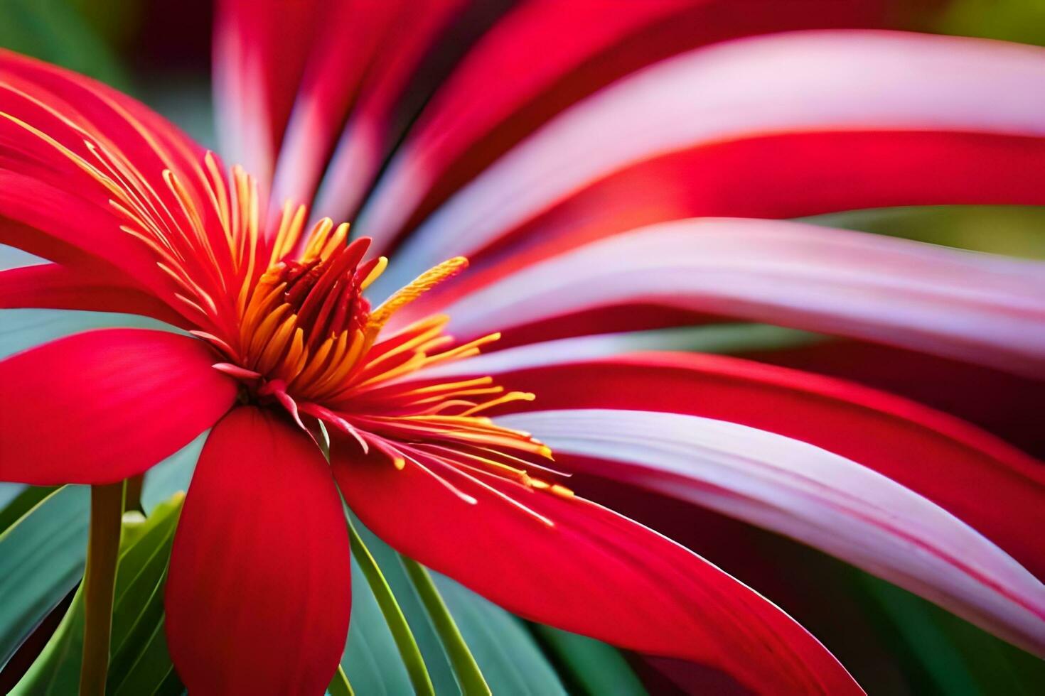 une rouge fleur avec blanc et rouge rayures. généré par ai photo