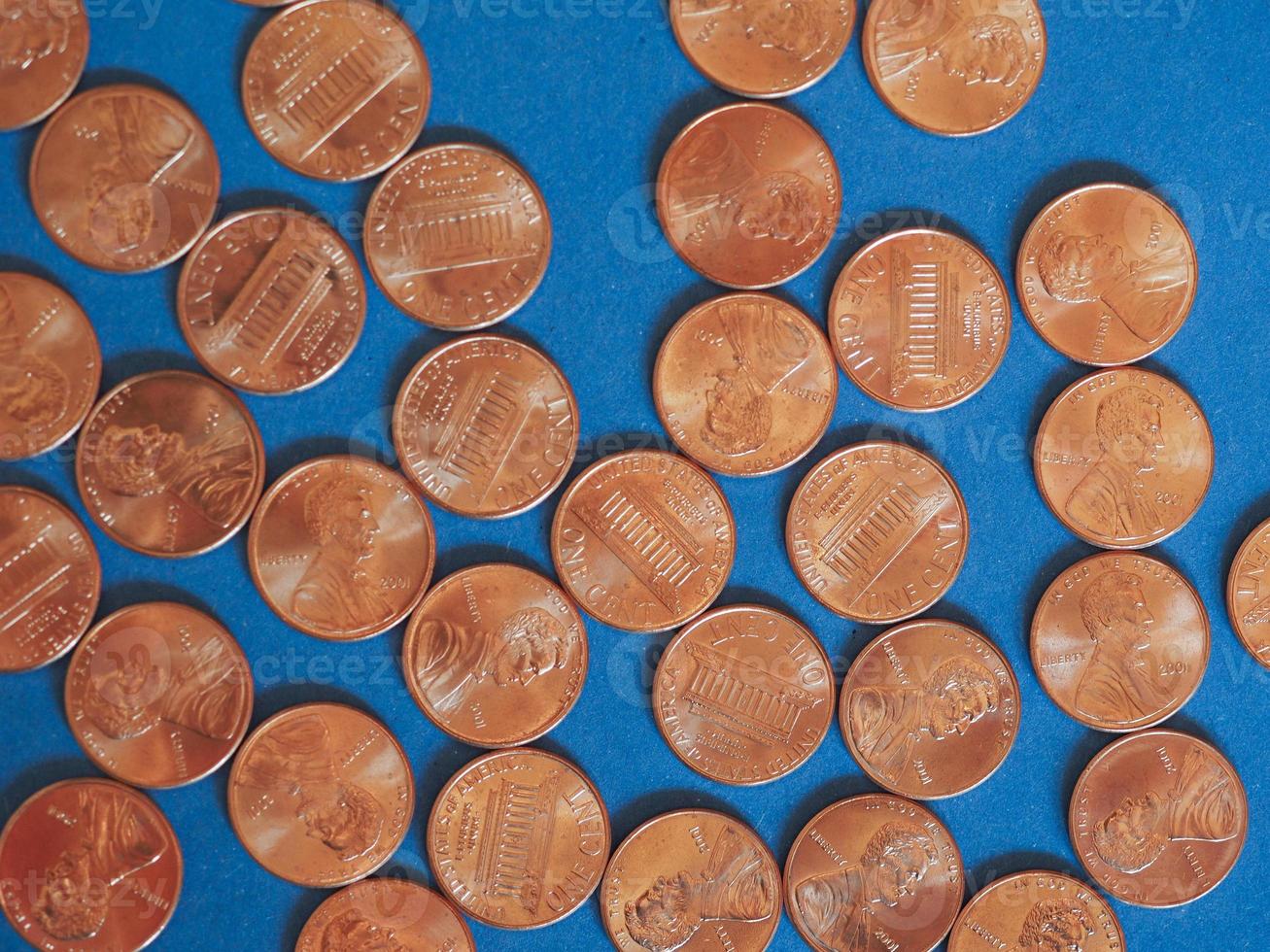 pièces d'un cent dollar, États-Unis sur bleu photo