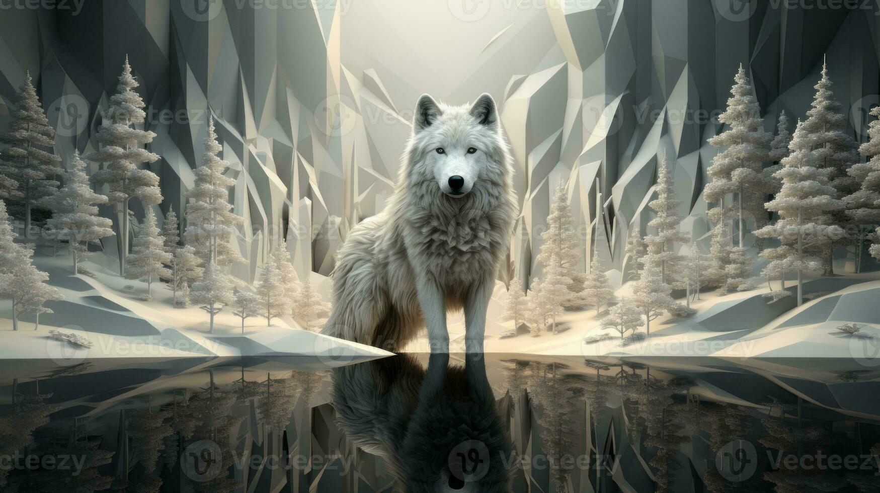 une seul Loup hurle comme il des stands sur une congelé Lac sous une hiver ciel, ses lupin silhouette une rappel de le sauvage beauté de nature, ai génératif photo
