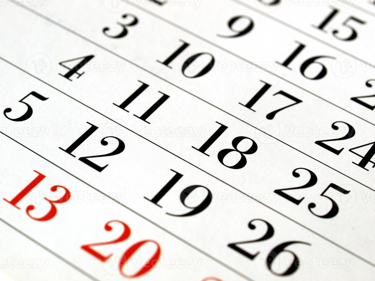 détail de la page du calendrier photo