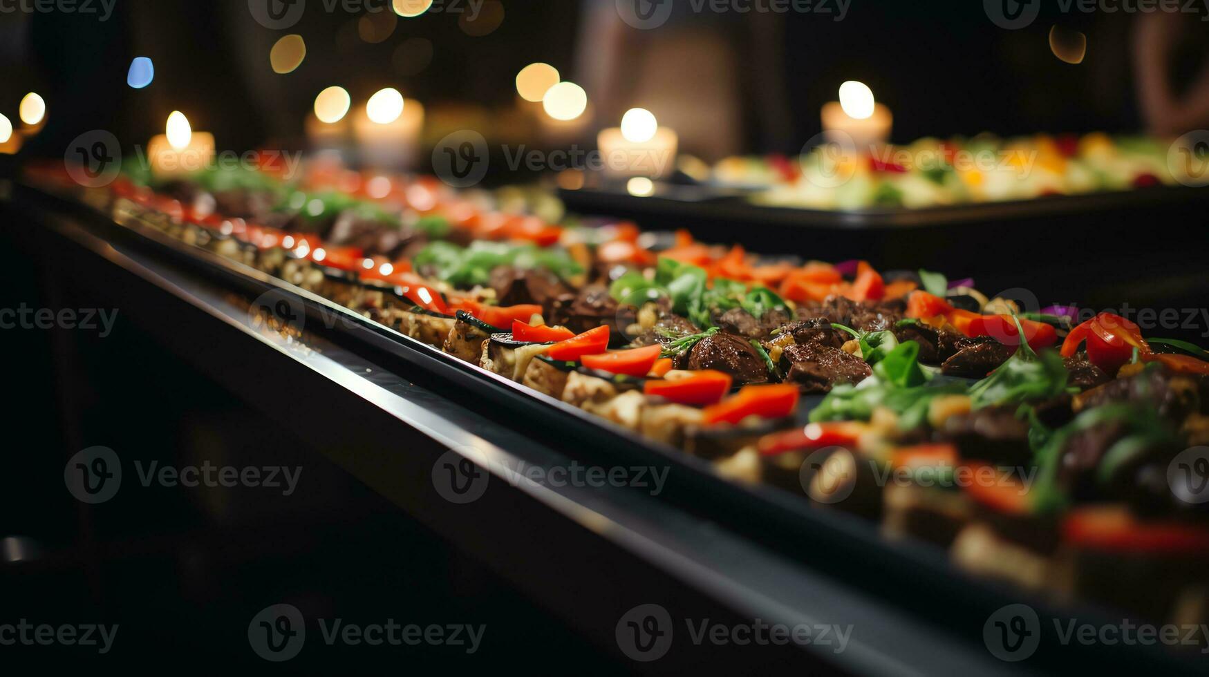 une homme portion nourriture sur une buffet table ai génératif photo