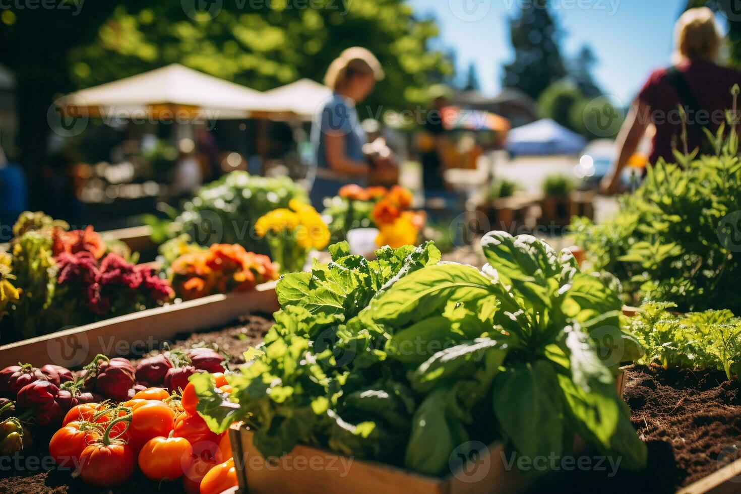 ai génératif local Les agriculteurs marché avec super Frais produire photo