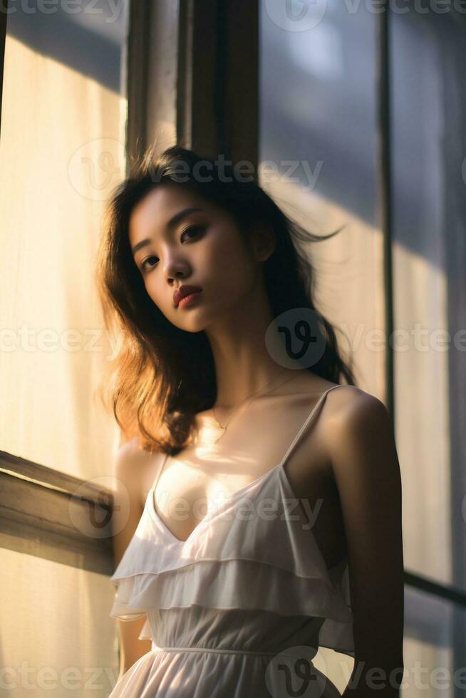 ai génératif magnifique asiatique fille montrant Naturel beauté photo