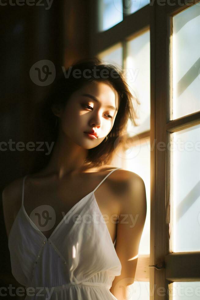 ai génératif magnifique asiatique fille montrant Naturel beauté photo