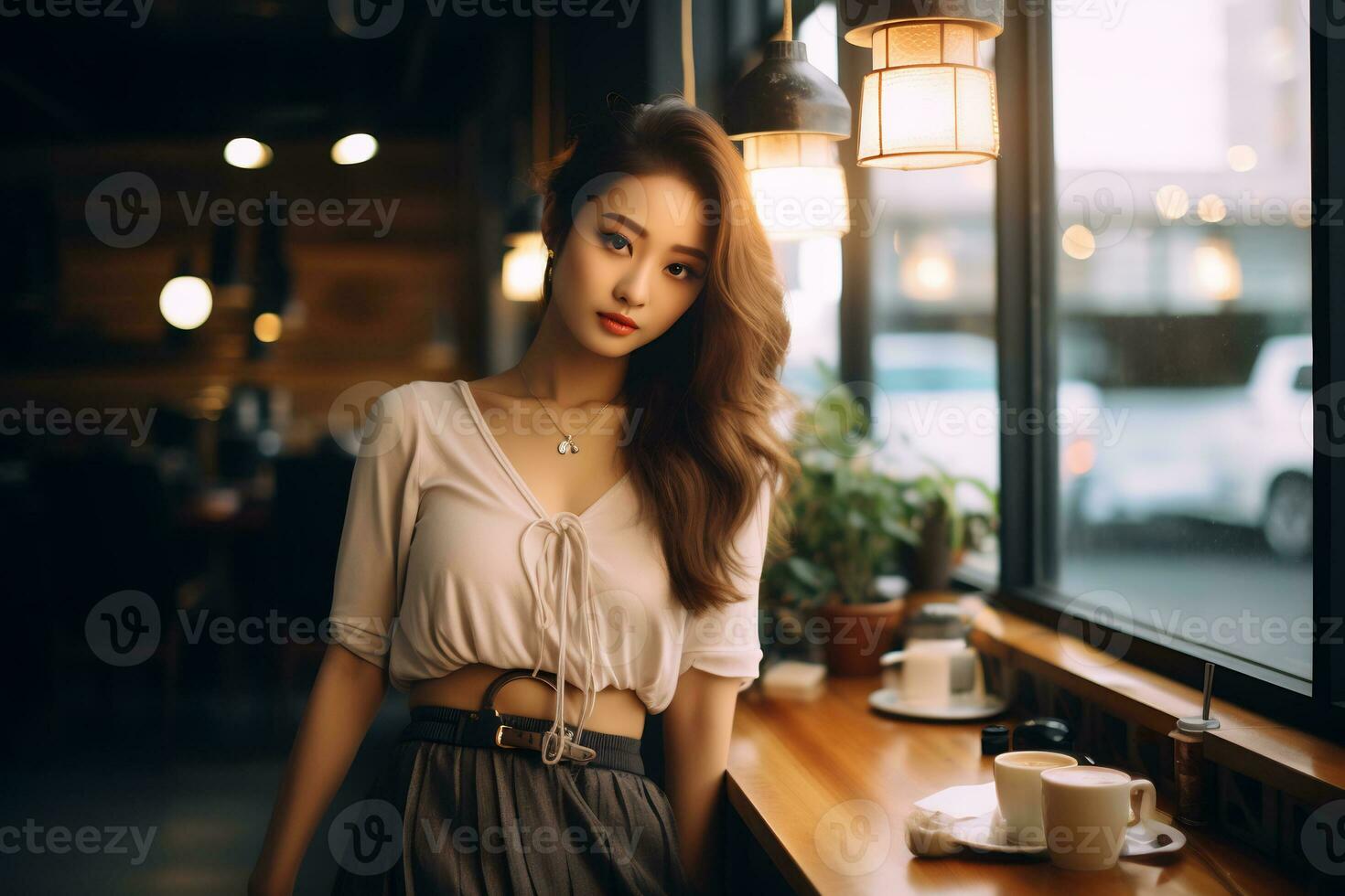 magnifique asiatique fille sur décontractée tenue ai génératif photo