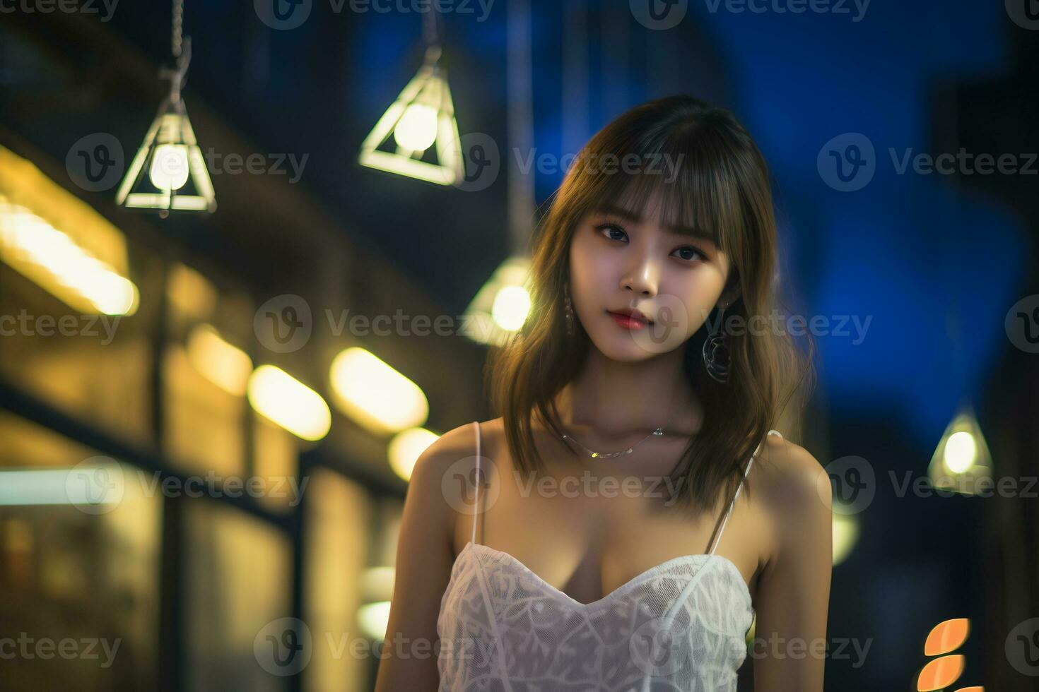 magnifique asiatique fille sur charme et sensuel robe ai génératif photo