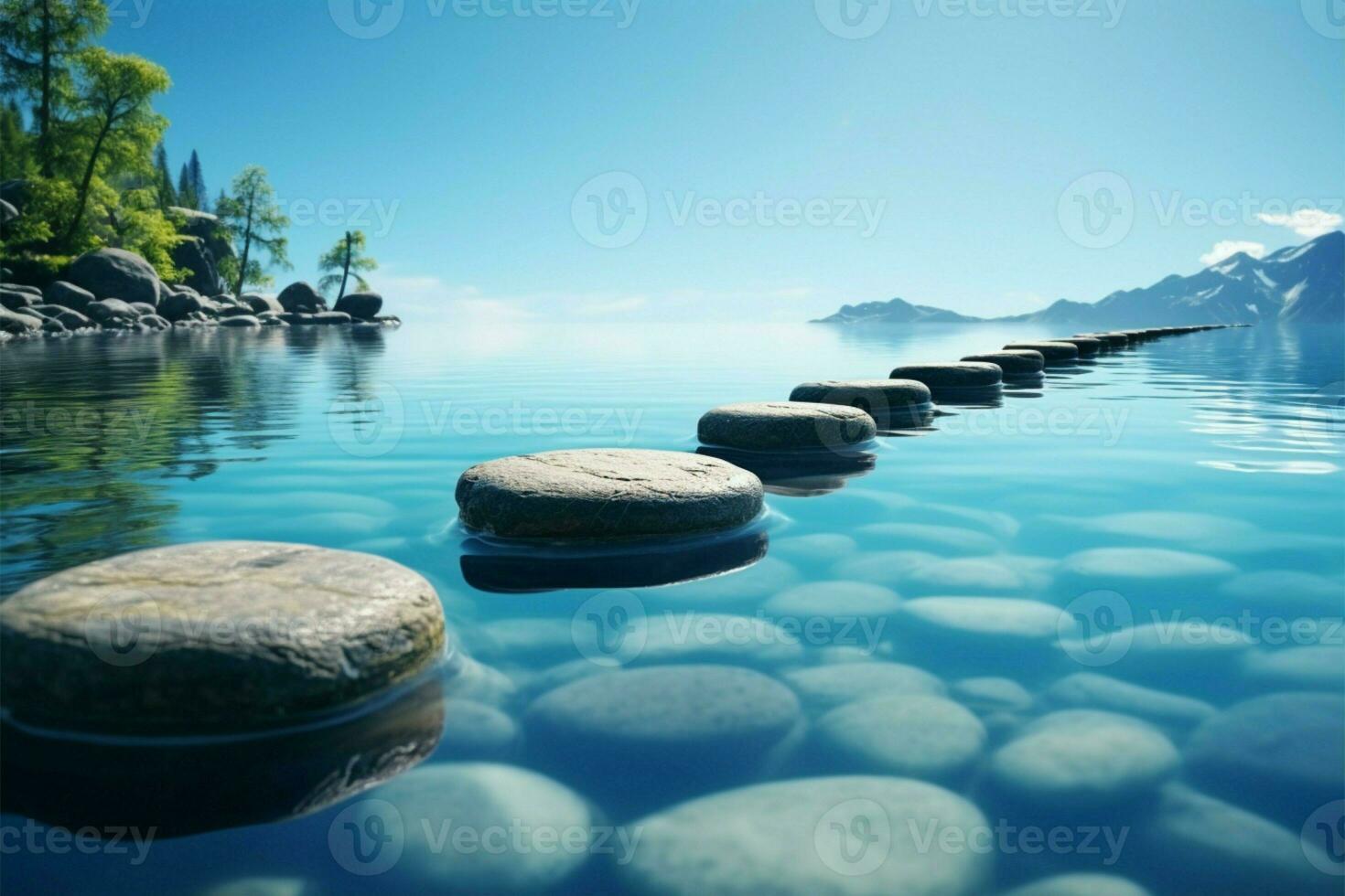 Zen concept faire un pas des pierres doucement mis dans serein, Azur l'eau ai généré photo