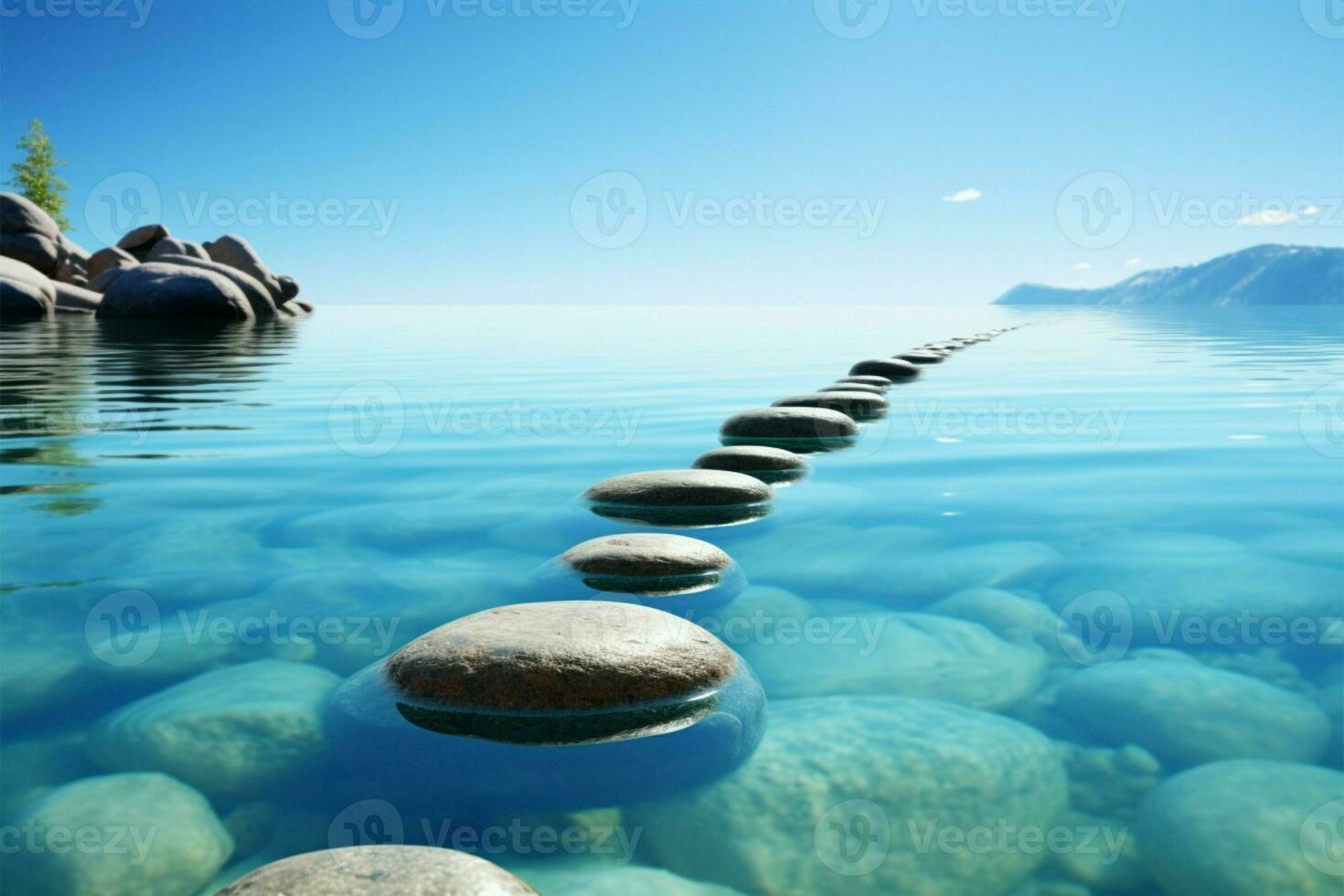Zen concept faire un pas des pierres doucement mis dans serein, Azur l'eau ai généré photo