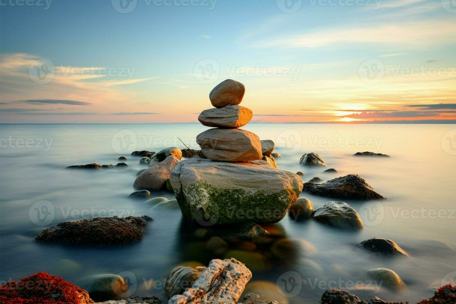 équilibrage rochers des offres une serein, Naturel alternative pour holistique bien étant ai généré photo