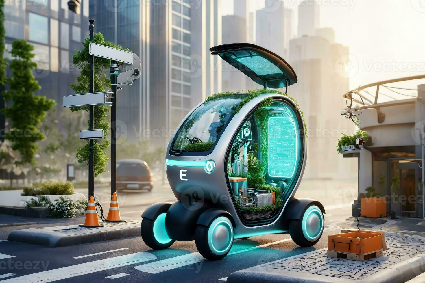 mini électrique voiture, le futur de durable mobilité, ai généré photo