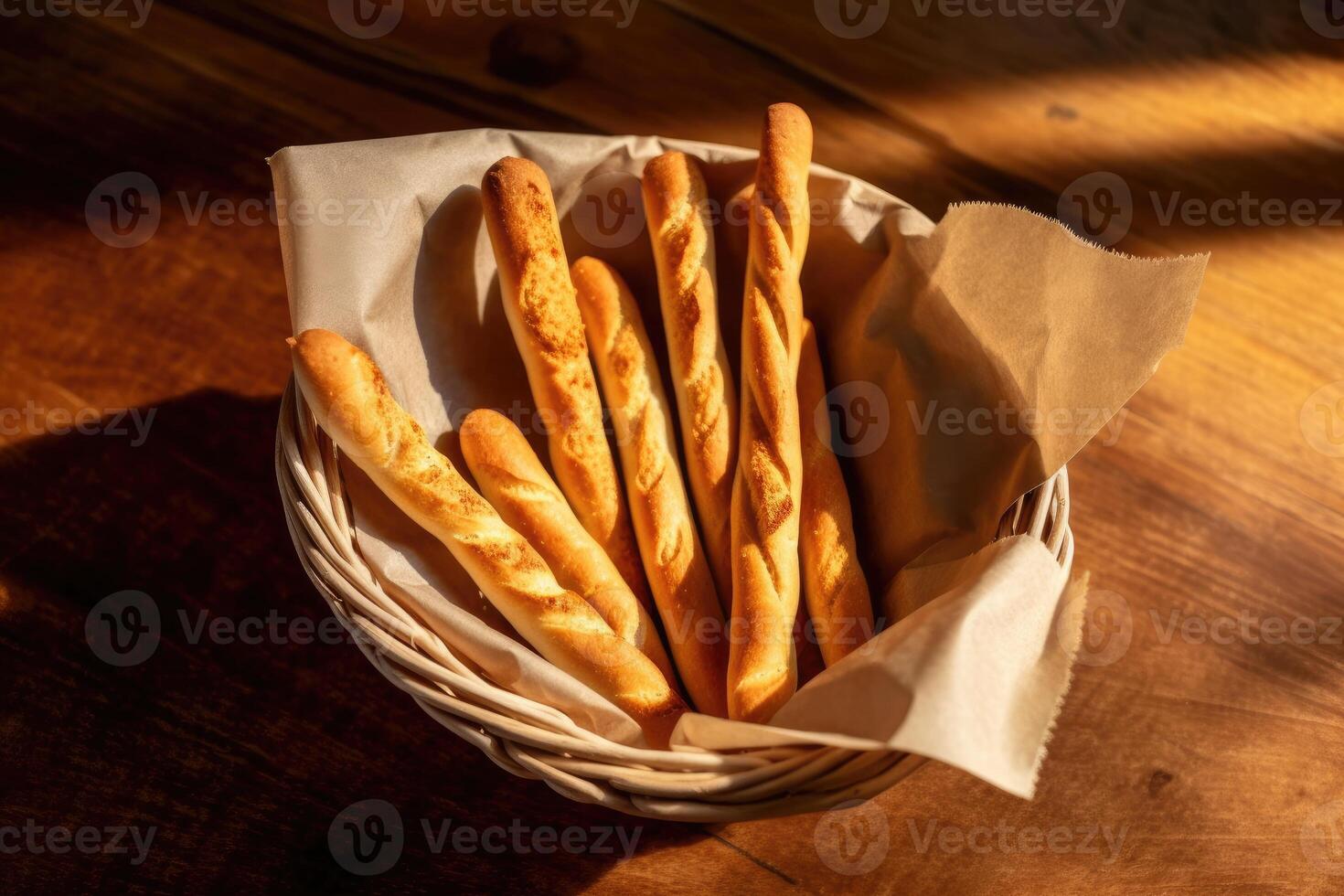 Stock photo de pain bâton dans cuisine table plat allonger ai généré