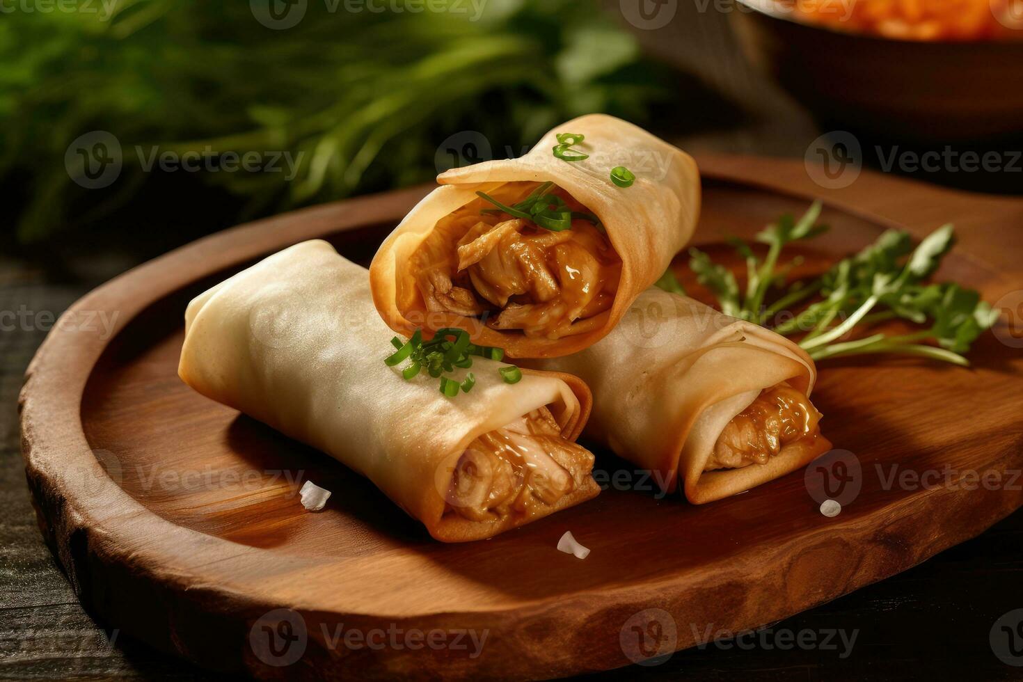 poulet printemps Rouleaux avec des légumes et sauce ai généré photo