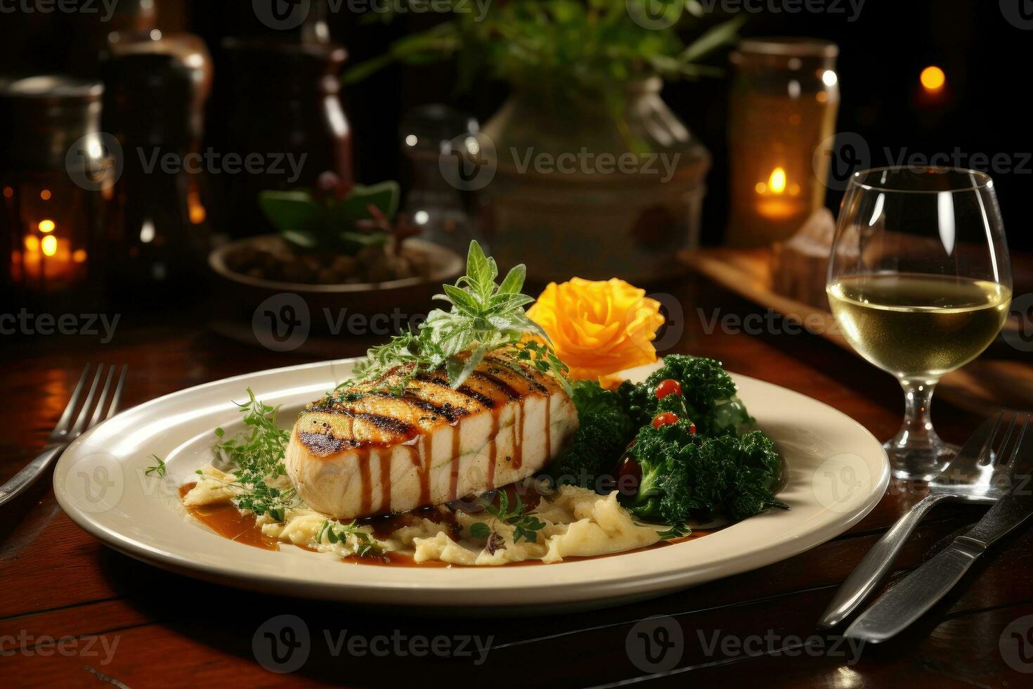 restaurant table avec gourmet menu La publicité nourriture la photographie photo