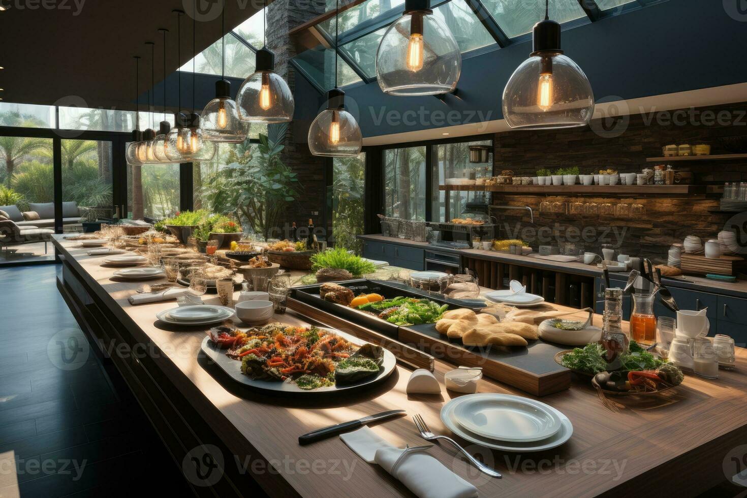 à l'intérieur cuisine streed nourriture dans moderne style professionnel La publicité la photographie ai généré photo