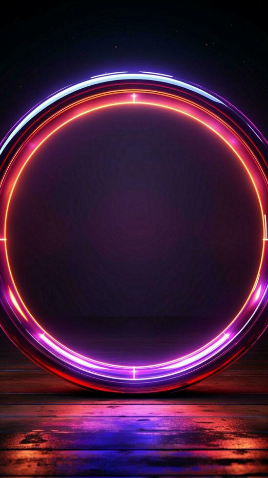 circulaire lueur une néon lumière formes une captivant et vibrant Cadre verticale mobile fond d'écran ai généré photo