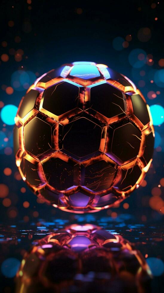 dynamique néon bannière vitrine des sports pari gains avec une football Balle thème verticale mobile fond d'écran ai généré photo