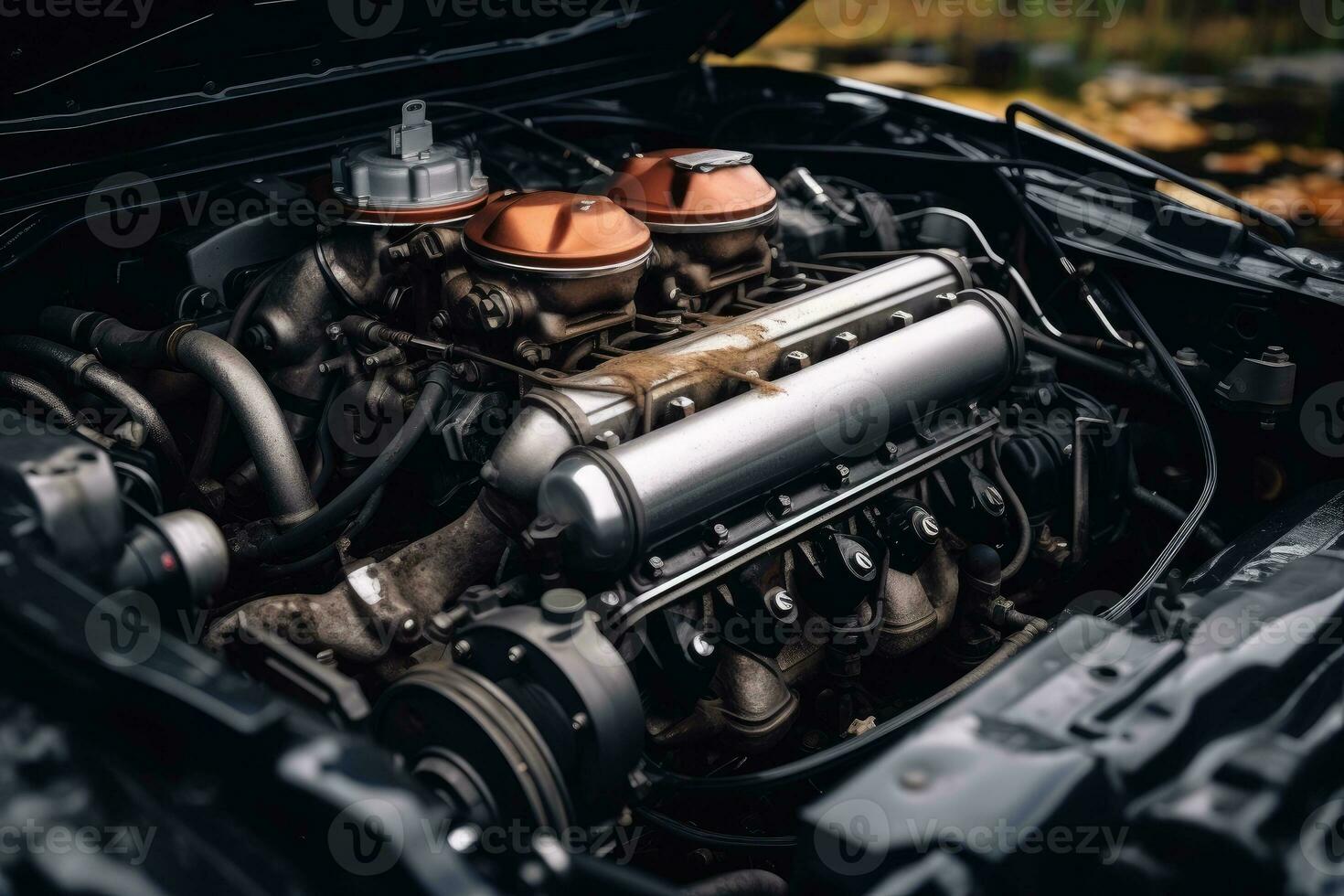 à l'intérieur rouillé voiture capuche moteur professionnel La publicité la photographie ai généré photo