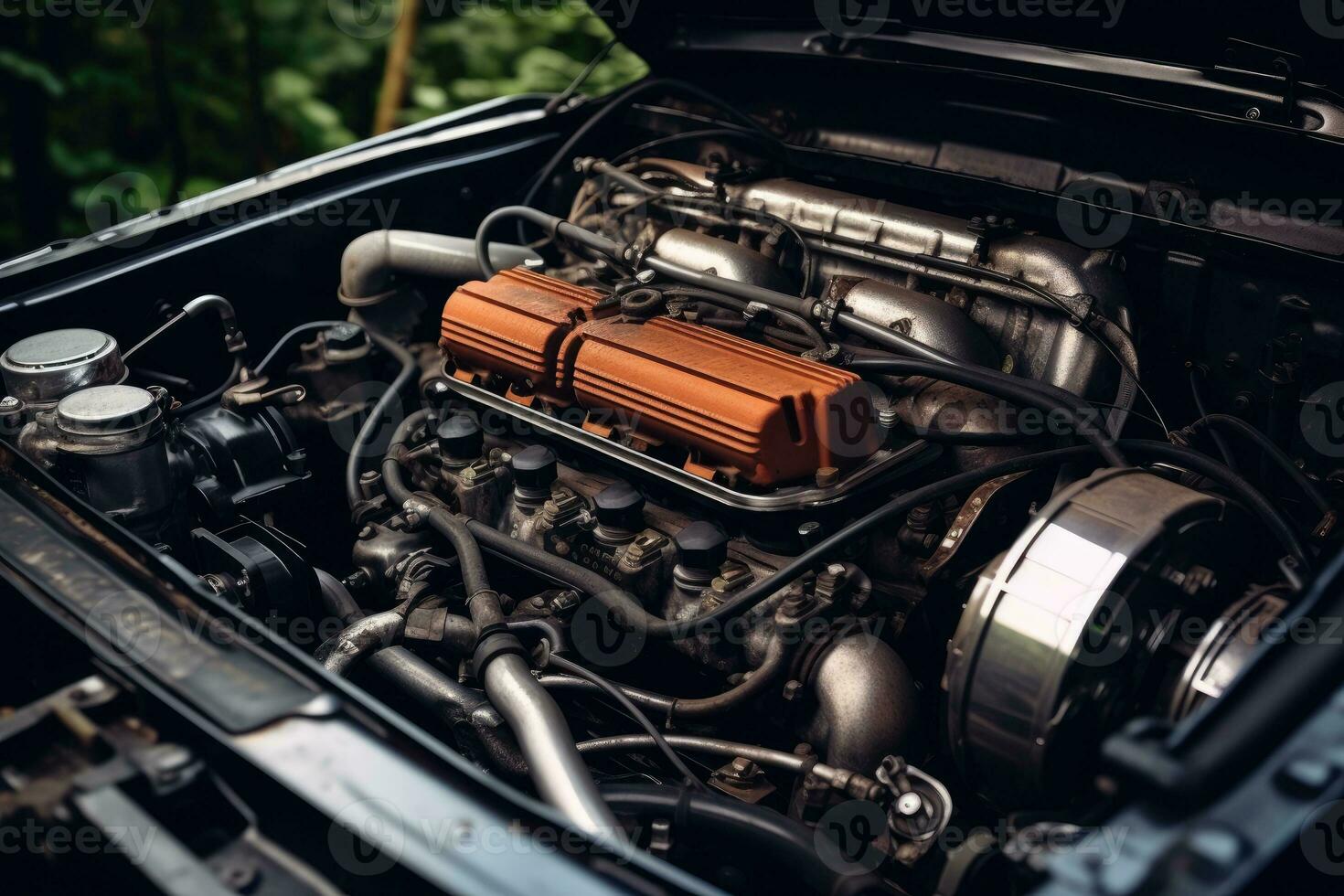 à l'intérieur rouillé voiture capuche moteur professionnel La publicité la photographie ai généré photo