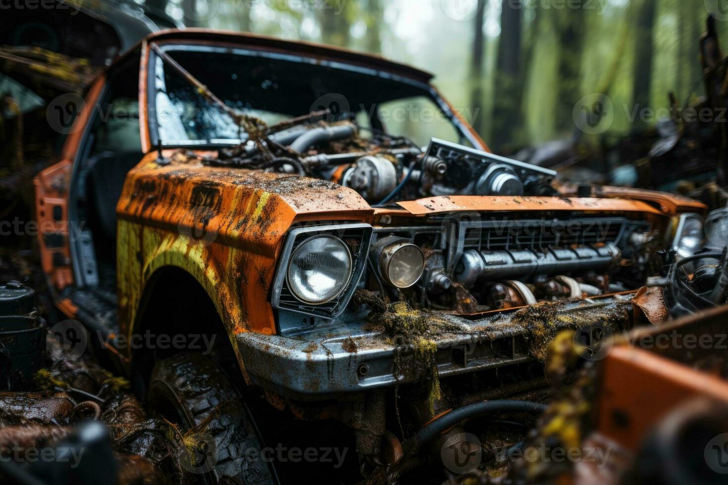 à l'intérieur rouillé voiture capuche moteur professionnel La publicité la photographie ai généré photo