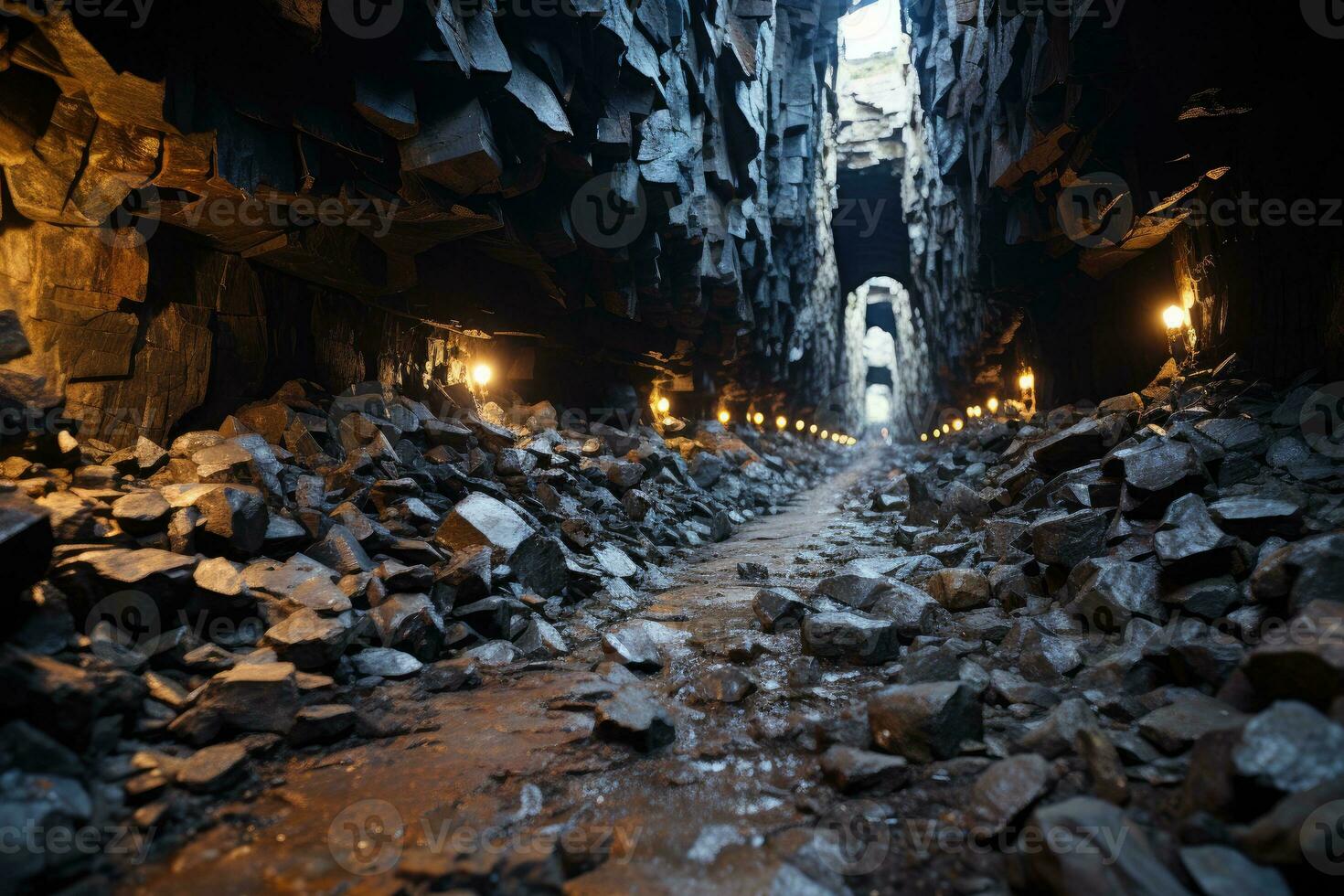 foncé mien tunnels où cristaux apparaître sur le surface professionnel La publicité la photographie ai généré photo