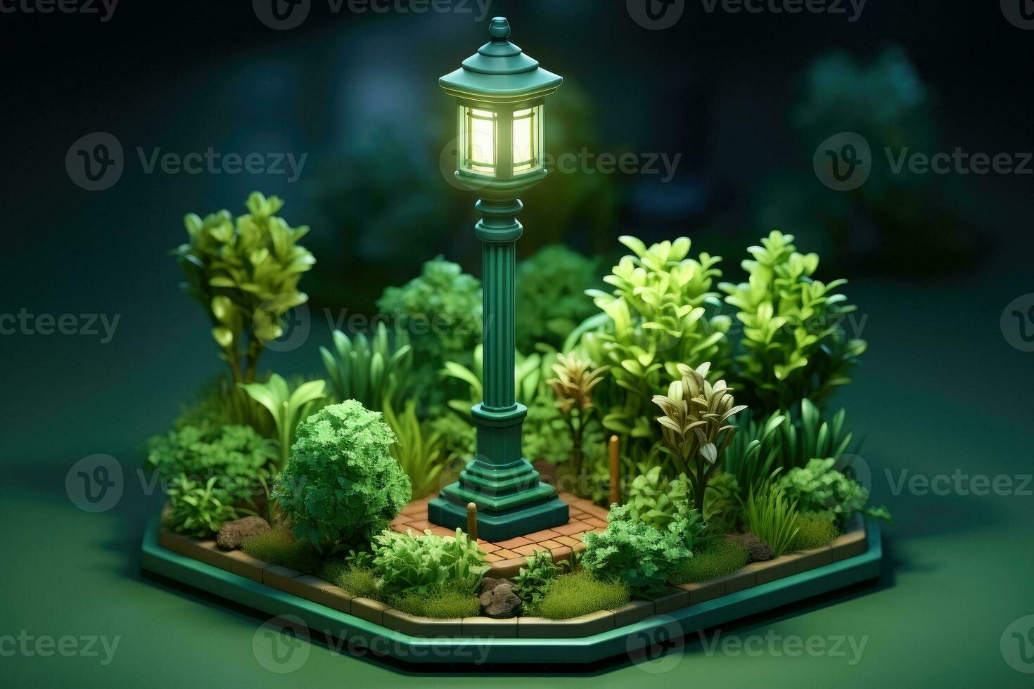 minuscule mignonne isométrique jardin lampe Publier doux lisse éclairage ai généré photo