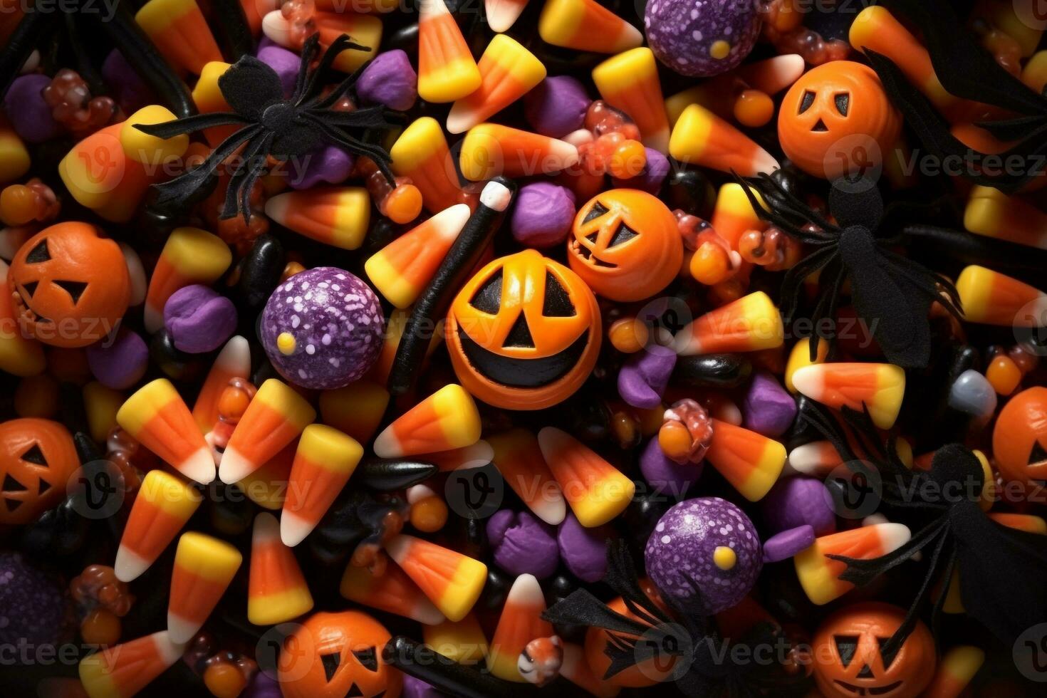 une image de une Halloween Contexte avec les araignées et bonbons, ai génératif photo