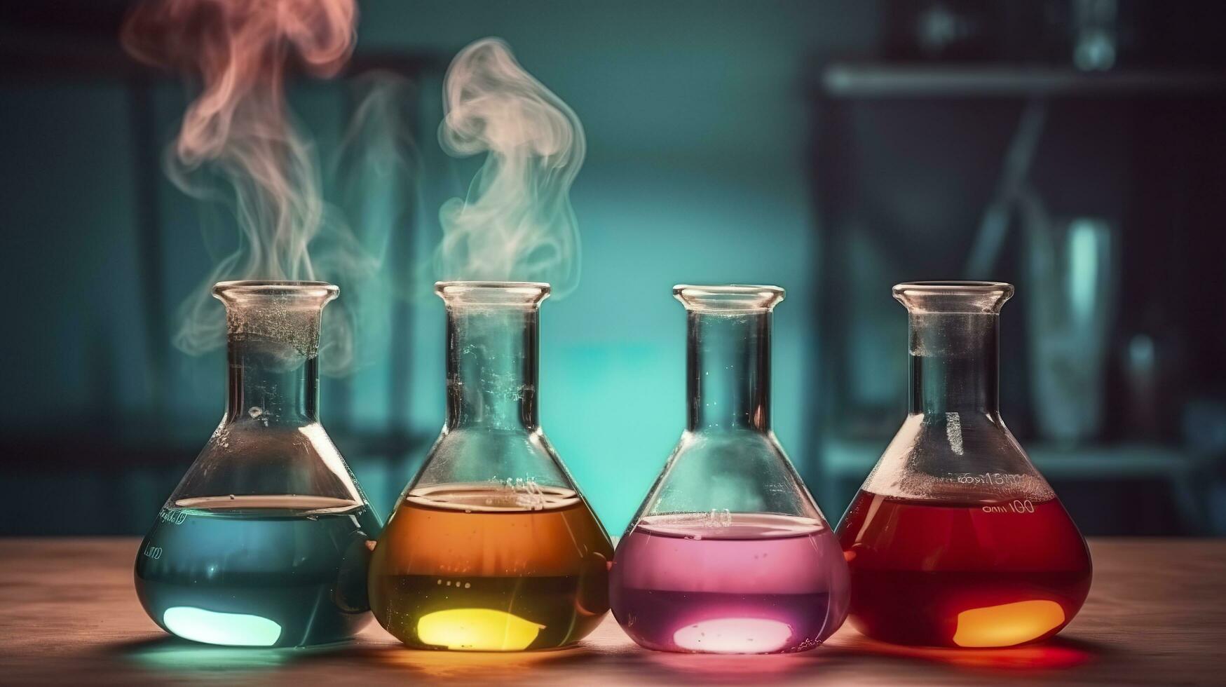 chimie expérience avec laboratoire flacons. ai génératif photo