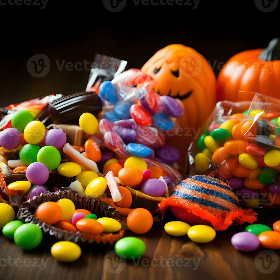 coloré Halloween bonbons citrouille collection ai génératif photo